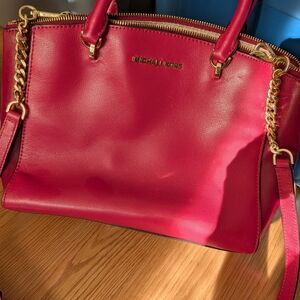 Michael Kors Hot Pink Leather Satchel with Gold Hardware